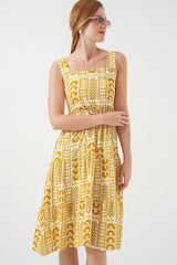 Desenli Askılı Midi Elbise 2577 - Antrasit