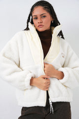 5194 Peluş Mont Ceket - Ekru