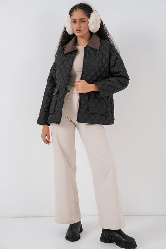 Siyah Kahve Kapitone Oversize Mont 5229