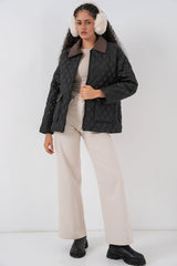 Siyah Kahve Kapitone Oversize Mont 5229