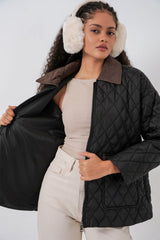 Siyah Kahve Kapitone Oversize Mont 5229