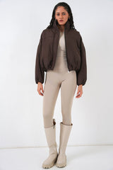 Oversize Bomber Şişme Mont 5124 - Ekru