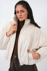 Oversize Bomber Şişme Mont 5124 - Ekru