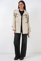 Kruvaze Yaka Kısa Trençkot 5980 - Kahverengi