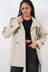 Kruvaze Yaka Kısa Trençkot 5980 - Kahverengi