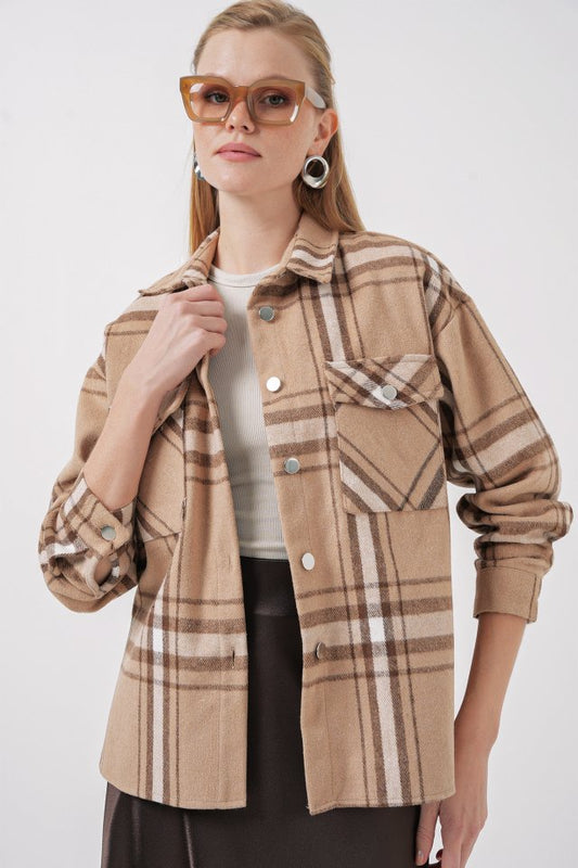Ekose Desen Oversize Oduncu Gömlek 3854 - A.Bej