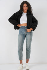 Büzgülü Oversize Kaşe Ceket 0728 - Sütlü Kahve