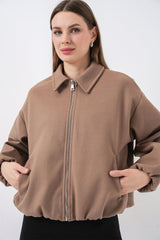 Büzgülü Oversize Kaşe Ceket 0728 - Sütlü Kahve
