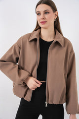 Büzgülü Oversize Kaşe Ceket 0728 - Sütlü Kahve