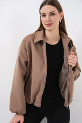 Büzgülü Oversize Kaşe Ceket 0728 - Sütlü Kahve
