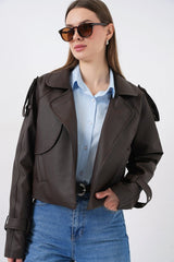 Oversize Deri Mont Ceket 1047 - Kahverengi