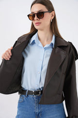 Oversize Deri Mont Ceket 1047 - Kahverengi