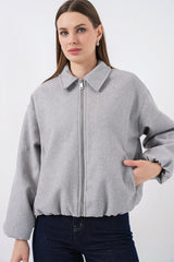 Büzgülü Oversize Kaşe Ceket 0728 - Sütlü Kahve