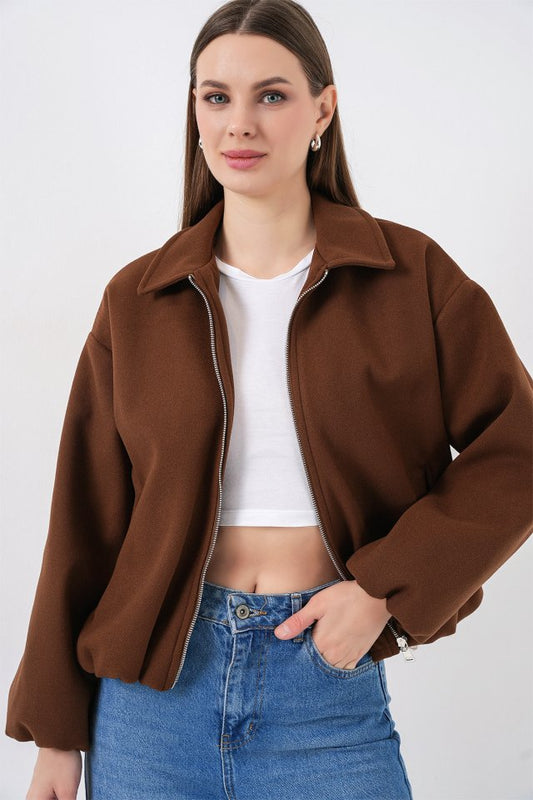 Büzgülü Oversize Kaşe Ceket 0728 - Sütlü Kahve