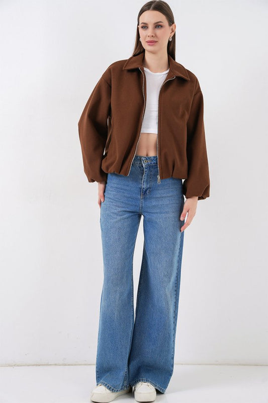 Büzgülü Oversize Kaşe Ceket 0728 - Sütlü Kahve