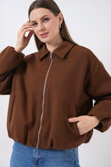 Büzgülü Oversize Kaşe Ceket 0728 - Sütlü Kahve
