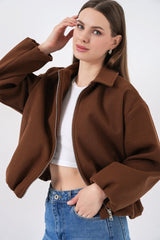 Büzgülü Oversize Kaşe Ceket 0728 - Sütlü Kahve