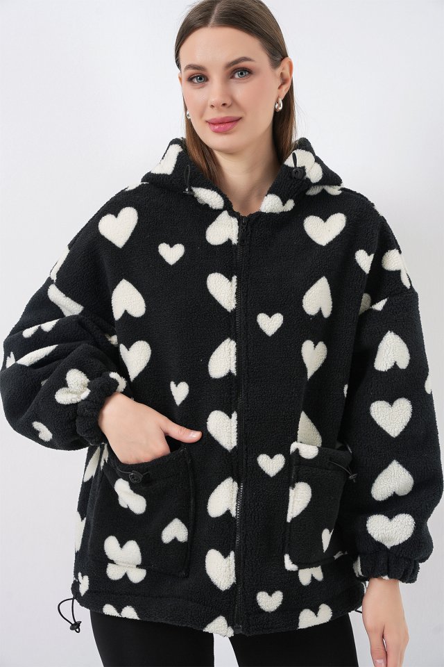 Kapüşonlu Peluş Ceket 5236 - Taba