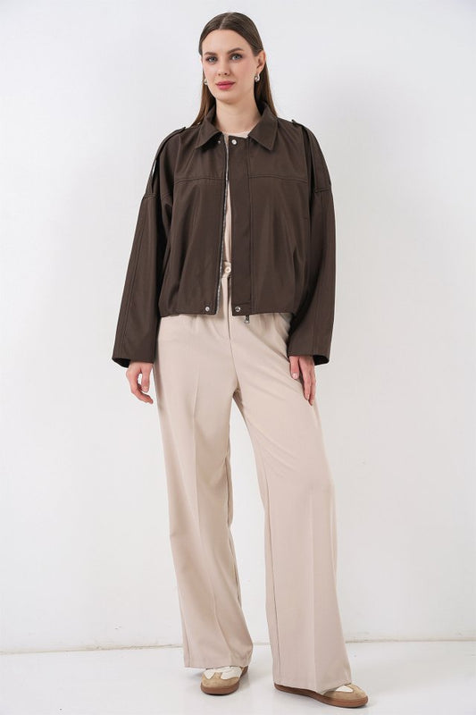 Oversize Kısa Ceket 0732 - Kahverengi
