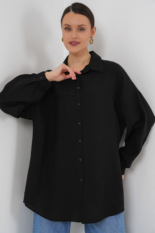 Uzun Oversize Gömlek 5965 - Siyah