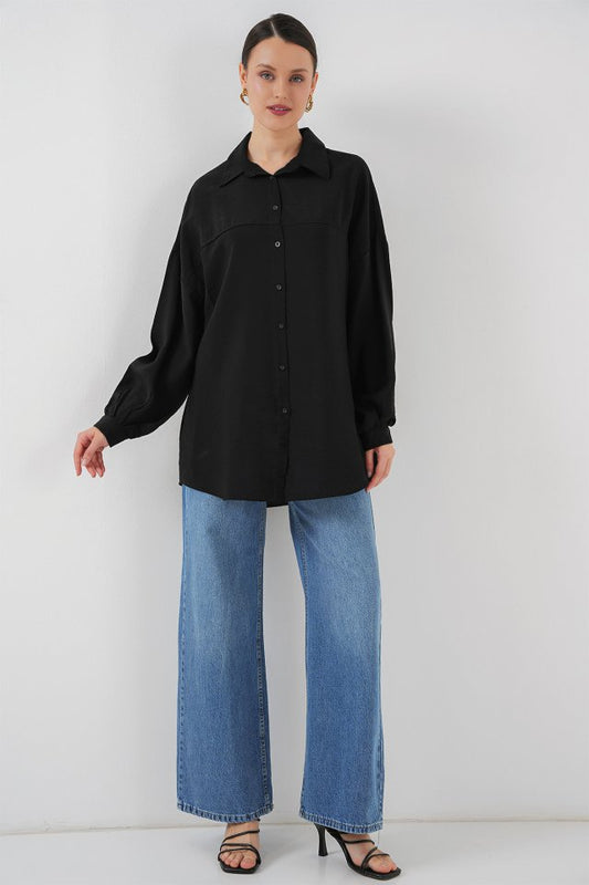 Uzun Oversize Gömlek 5965 - Siyah