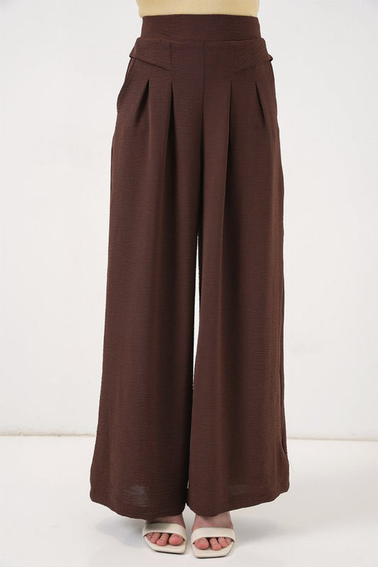 Geniş Paça Pileli Pantolon 6718 - Kahverengi