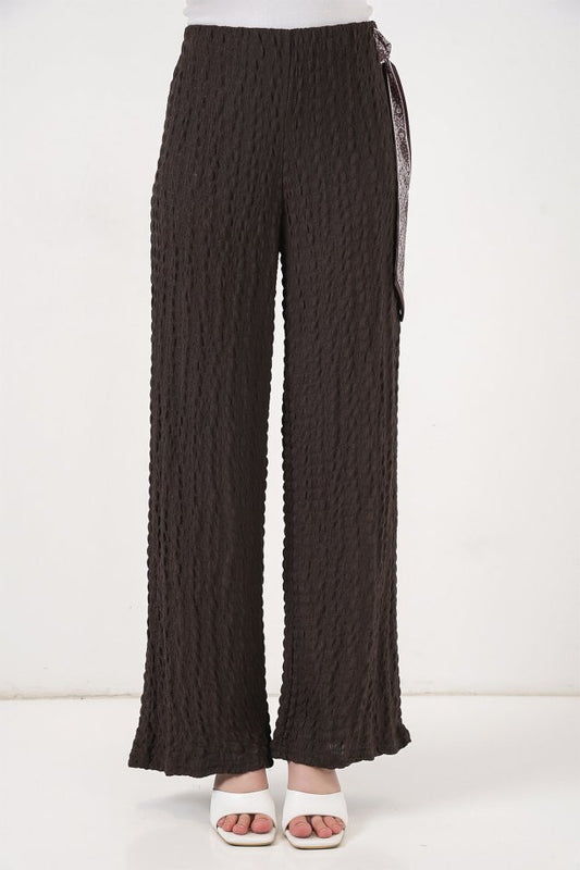 Fularlı Örme Pantolon 30070 - Kahverengi