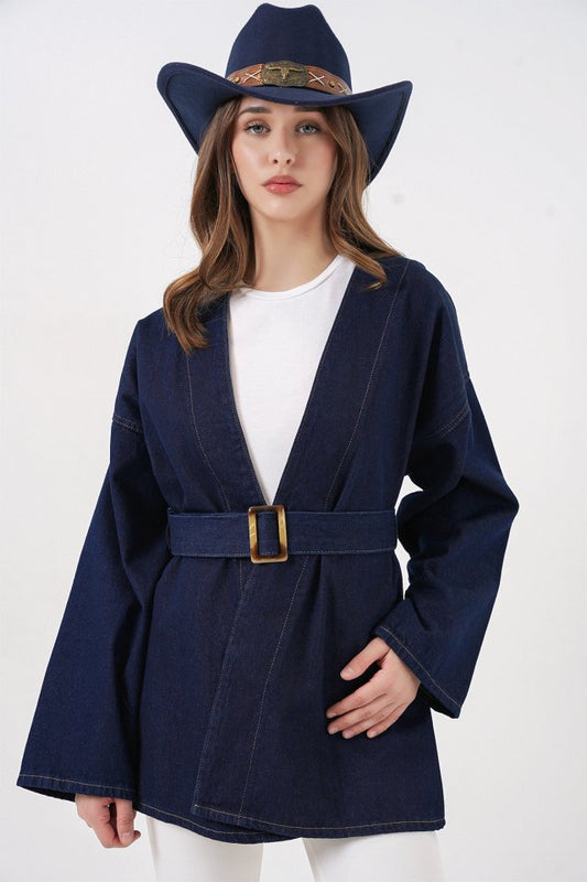 Kemerli Kot Ceket Tunik 5985 - Lacivert