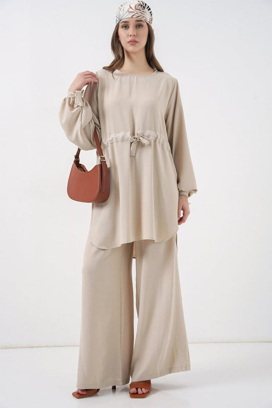 Uzun Tunik Pantolon İkili Takım 6719 - Krem
