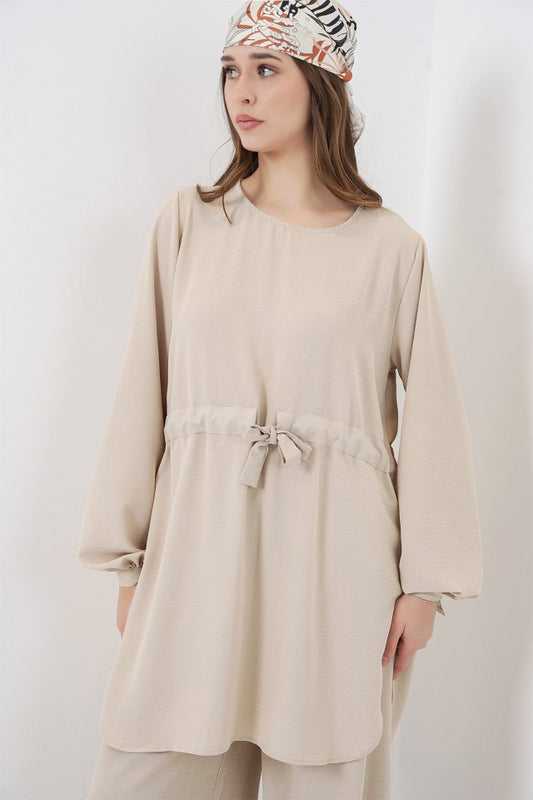 Uzun Tunik Pantolon İkili Takım 6719 - Krem