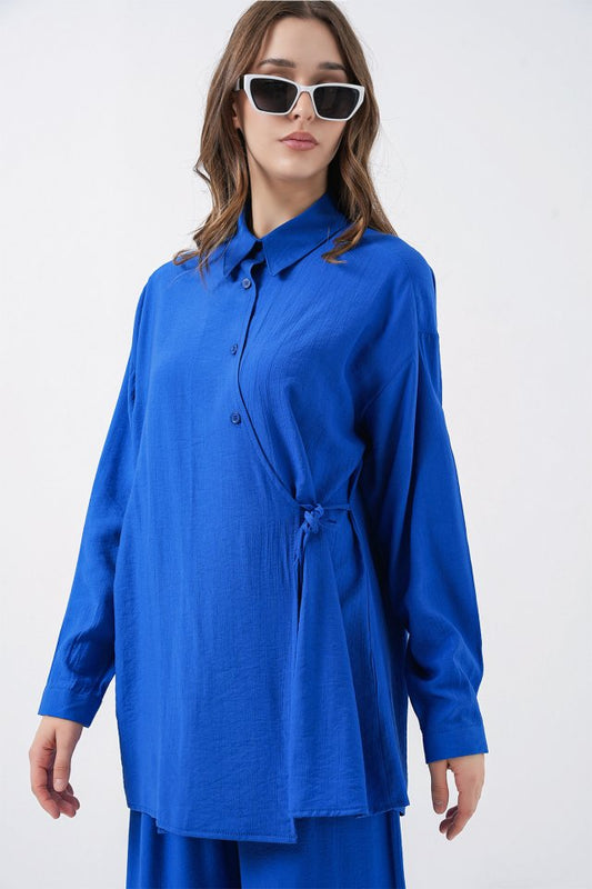 Bağcıklı Tunik Pantolon İkili Takım 6752 - Saks