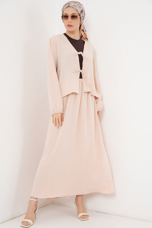 Ayrobin Kimono Etek İkili Takım 8047 - Krem