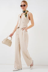 6709 Yelek Pantolon İkili Takım - Krem