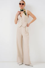 6709 Yelek Pantolon İkili Takım - Krem