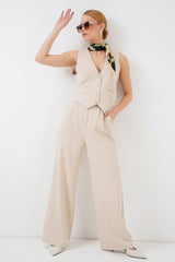 6709 Yelek Pantolon İkili Takım - Krem