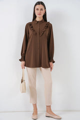 Fırfırlı Uzun Gömlek Tunik 5986 - Krem