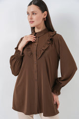 Fırfırlı Uzun Gömlek Tunik 5986 - Krem