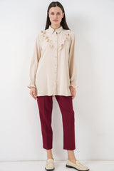 Fırfırlı Uzun Gömlek Tunik 5986 - Krem