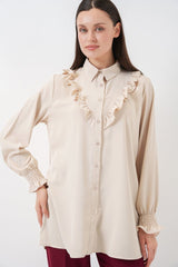 Fırfırlı Uzun Gömlek Tunik 5986 - Krem
