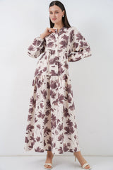 Lilyum Kumaş Uzun Tesettür Elbise 2593 - İndigo