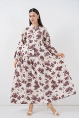 Lilyum Kumaş Uzun Tesettür Elbise 2593 - İndigo