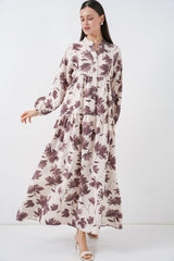 Lilyum Kumaş Uzun Tesettür Elbise 2593 - İndigo