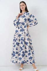 Lilyum Kumaş Uzun Tesettür Elbise 2593 - İndigo