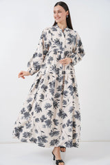 Lilyum Kumaş Uzun Tesettür Elbise 2593 - İndigo