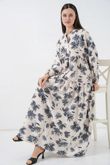 Lilyum Kumaş Uzun Tesettür Elbise 2593 - İndigo