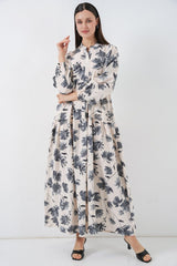 Lilyum Kumaş Uzun Tesettür Elbise 2593 - İndigo