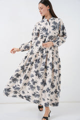 Lilyum Kumaş Uzun Tesettür Elbise 2593 - İndigo