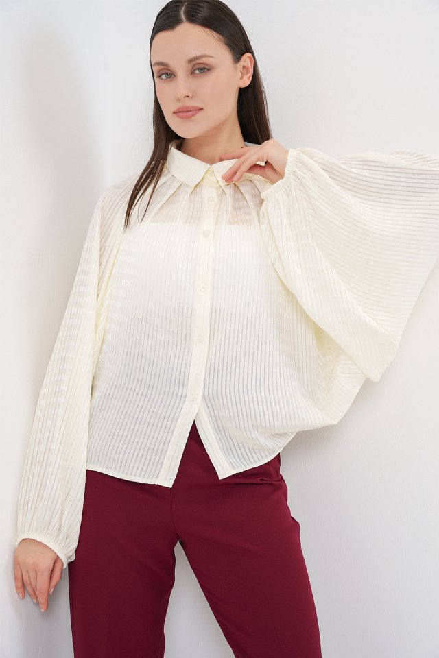 Yarasa Kol Oversize Gömlek 20368 - Ekru