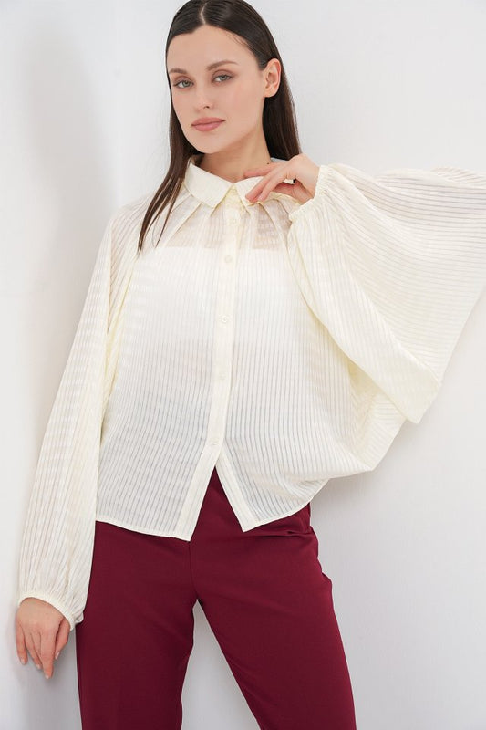 Yarasa Kol Oversize Gömlek 20368 - Ekru