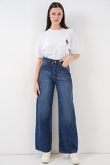 Bol Paça Yüksek Bel Palazzo Kot Pantolon 6656 - Açık Mavi